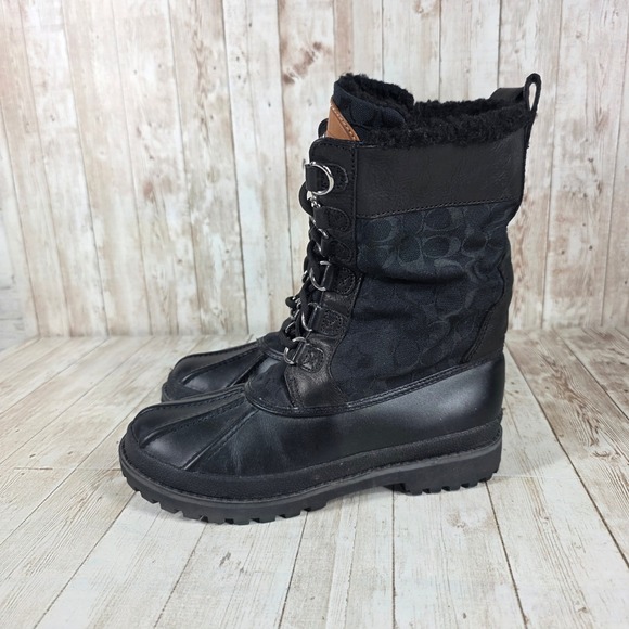 Coach Laura Black Leather & Signature Fur Lined Winter Boots Womens Size 6.5B - Picture 2 of 8